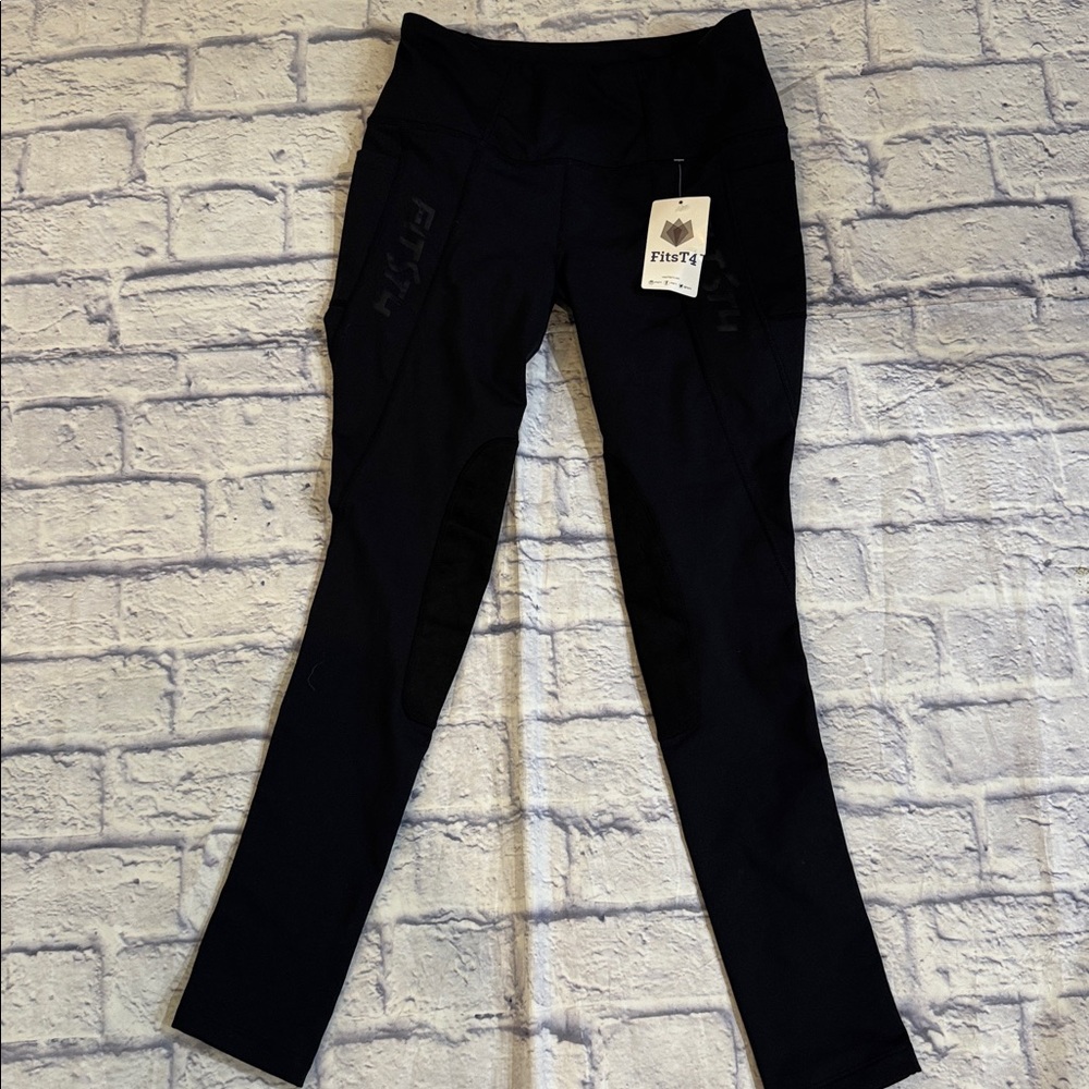 NWT FitsT4 Womens Fleece Lined Riding Breeches Tights Horse Knee Patch Black XS
